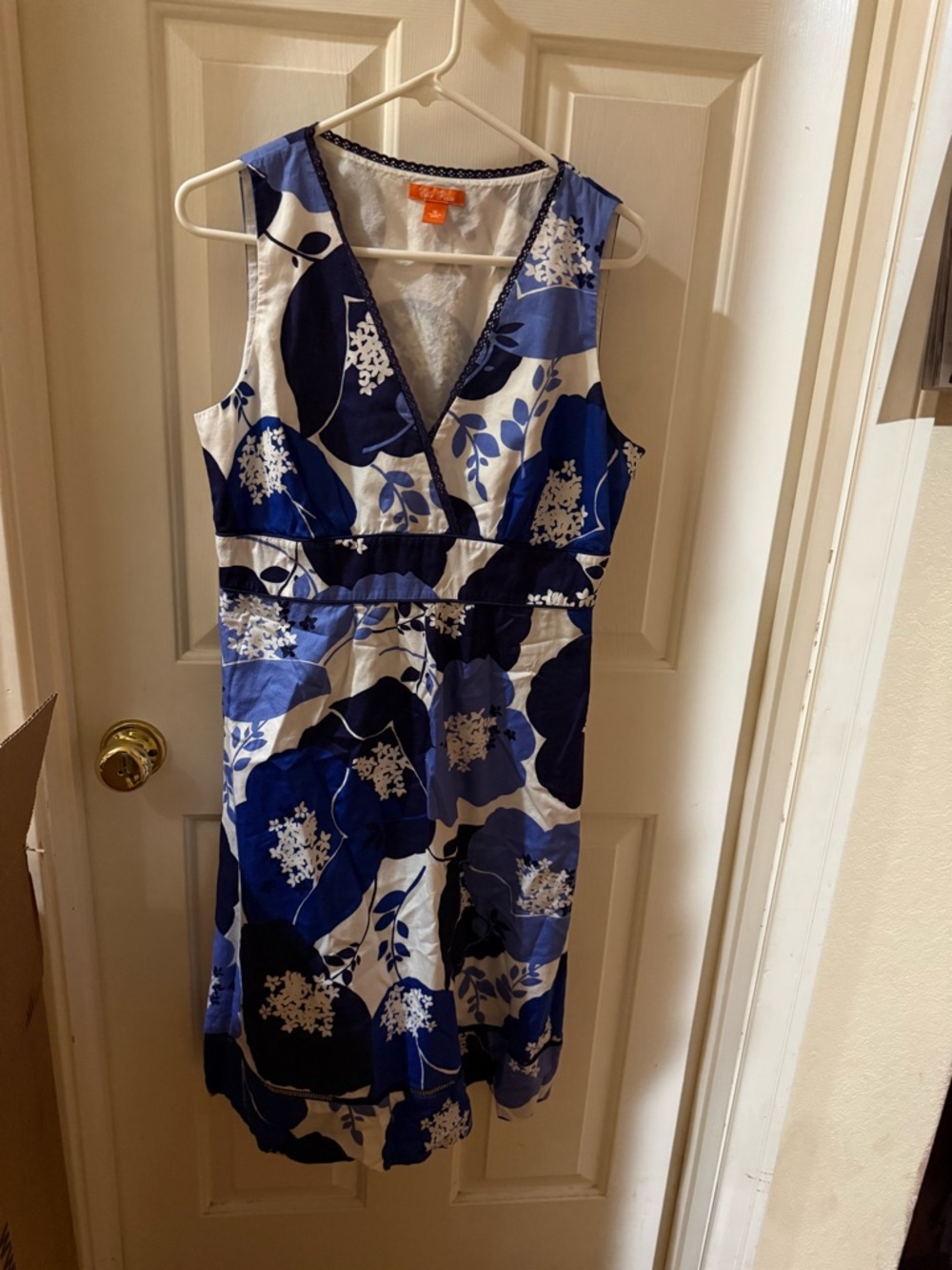Ella Rose Floral V-Neck Midi Dress in Blue and White 12